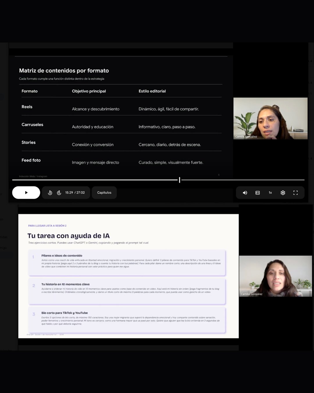 Matriz de contenidos y tarea con ayuda de IA, asesoría 1 a 1